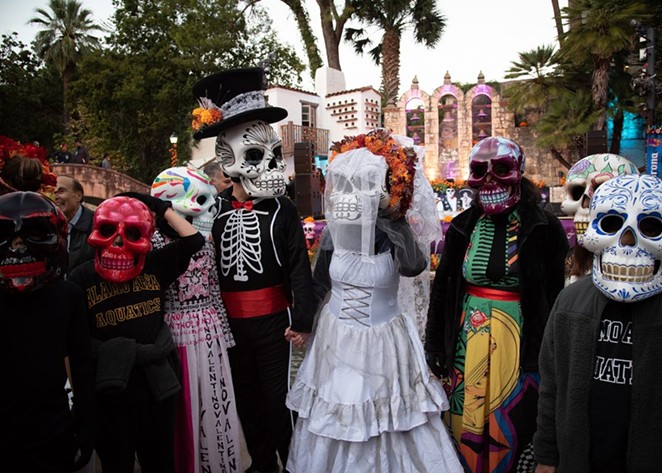 A calaveras bridal party gathers before the inaugural Catrinas on the River Parade on Nov. 1, 2019, at the Arneson River Theatre. - V. FINSTER / HERON CONTRIBUTOR