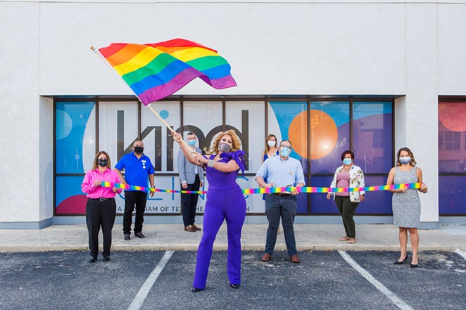 Drag queen Kristi Waters celebrates the grand opening of Kind Clinic. - COURTESY PHOTO / TYLER SCHMITT/KIND CLINIC.