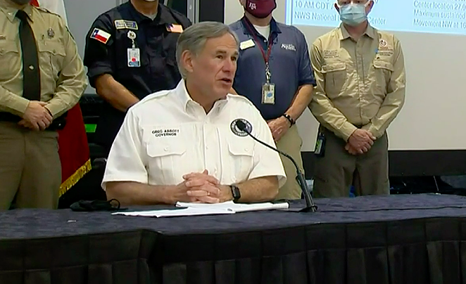 Gov. Greg Abbott speaks at a Wednesday press conference about Hurricane Laura. - SCREEN CAPTURE / STATE OF TEXAS