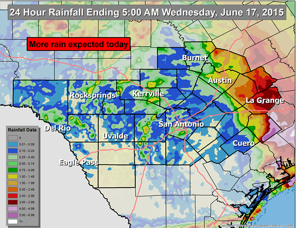 Bexar County missed out on the heaviest rains from Tropical Depression Bill. - NATIONAL WEATHER SERVICE AUSTIN-SAN ANTONIO