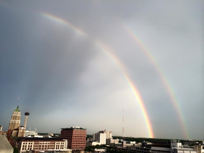 Double rainbow. Oh my god. It's a double rainbow. So intense. Whoa. That's so intense. - ELIZABETH CASTRO/FACEBOOK