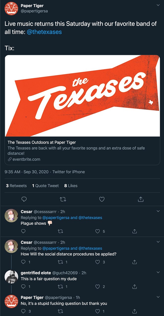 A screenshot by @readartman shows the full exchange prior to the deletion of several tweets by both @paperrtigersatx and @cessssarrr - TWITTER / READARTMAN