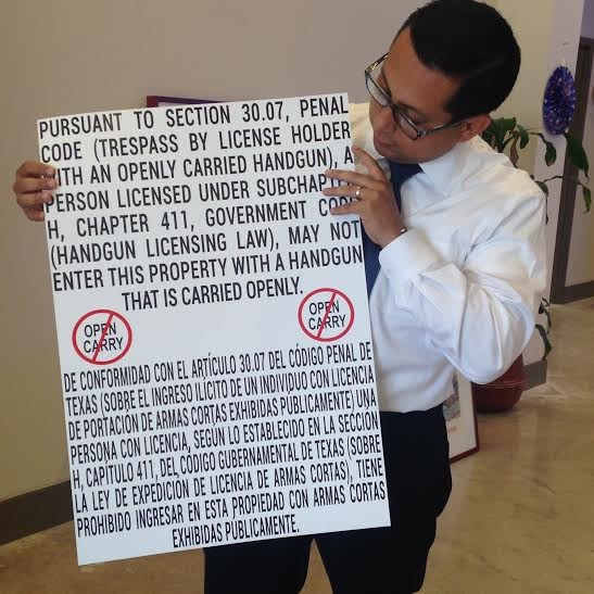 State Rep. Diego Bernal Has Signs for Businesses That Want to Prohibit Open Carry