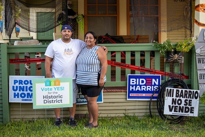 Charley and Rubi Lopez stand in front of their home on Monterey Street. - STEPHANIE MARQUEZ / SA HERON CONTRIBUTOR