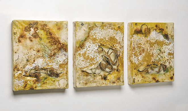 Belto's encaustic and mixed-media triptych Liquifaction - Courtesy