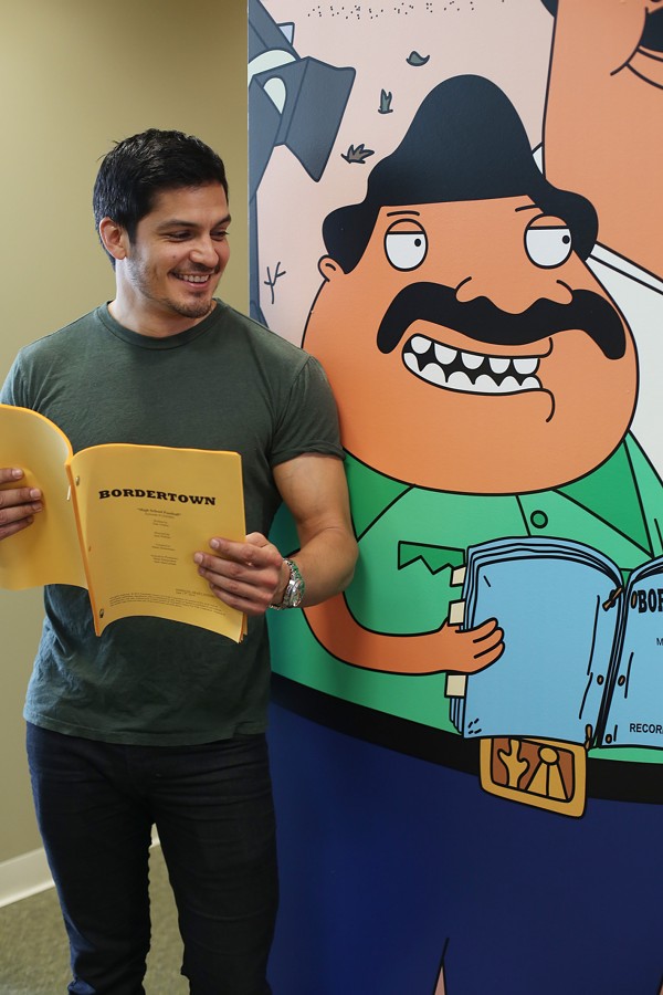 Gonzalez reading from the script of forthcoming Bordertown - COURTESY