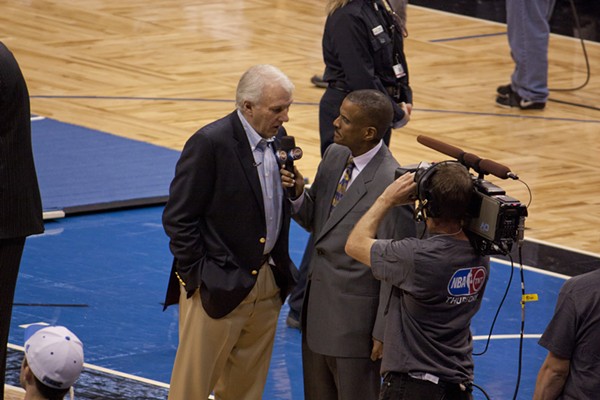 Spurs Coach Gregg Popovich during what was likely a cringeworthy interview. - WIKIMEDIA