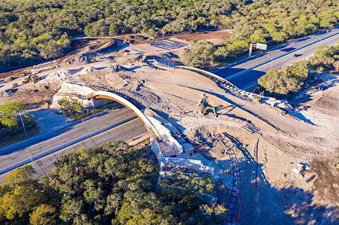 A photo of ongoing construction on the land bridge taken in November 2020. The bridge opens to the public on December 11. - JUSTIN MOORE, AIRBORNE AERIAL PHOTOGRAPHY