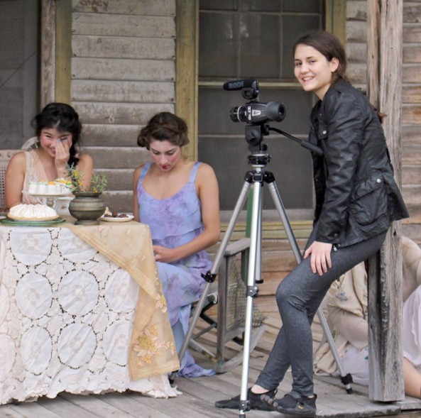 Filmmaker Alexia Salingaros on the set of Lady of Paint Creek, one of her two films accepted this year for the SXSW Texas High School Shorts competition. - COURTESY