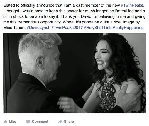 The Facebook post announcing the casting of the singer and Lynch muse. That's the man, himself, on the left. - ELIAS TAHAN | FACEBOOK