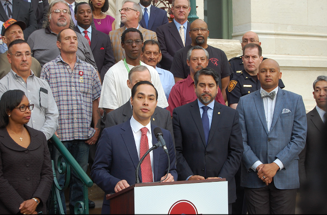 Housing and Urban Development Secretary Julian Castro speaks at a press conference announcing the end of veteran homelessness in San Antonio. - Michael Marks