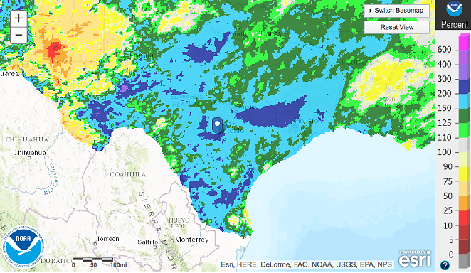 Map showing how much rain San Antonio has received relative to the average amount. - National Weather Service