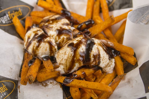 The French Connection — sweet potato fries topped with cinnamon, ice cream, chocolate drizzle - COURTESY