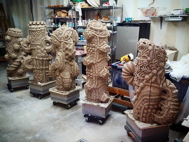 A look at all five columns, before the hardening and coloring process. - Courtesy