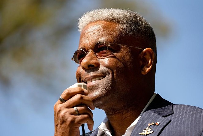 Texas Republican Party Chairman Allen West. The state GOP has had a Gab account since at least January, when GOP discussion over social media policy was at a fever pitch in the wake of Twitter's decision to ban outgoing President Donald Trump after the deadly U.S. Capitol riot. - Jordan Vonderhaar / The Texas Tribune