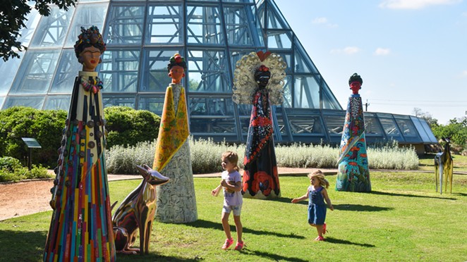 Along with the exhibition, the garden is debuting six Botanical Frida statues. - Twitter / sabotgarden