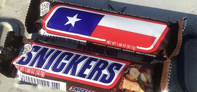 Jefferson Bodega now carries the “Texas Proud” version of Snickers candy bars. - Instagram / jameswhiteftw