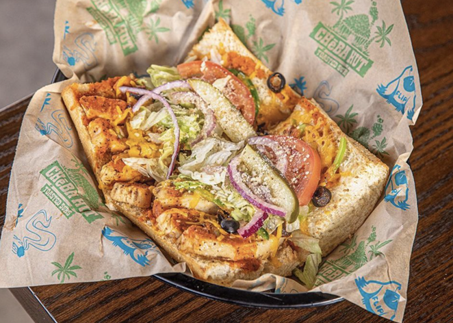 Cheba Hut's Jamaican Red sandwich features spicy chicken breast, green peppers, jalapeño, black olives and cheddar cheese. - INSTAGRAM / CHEBAHUT
