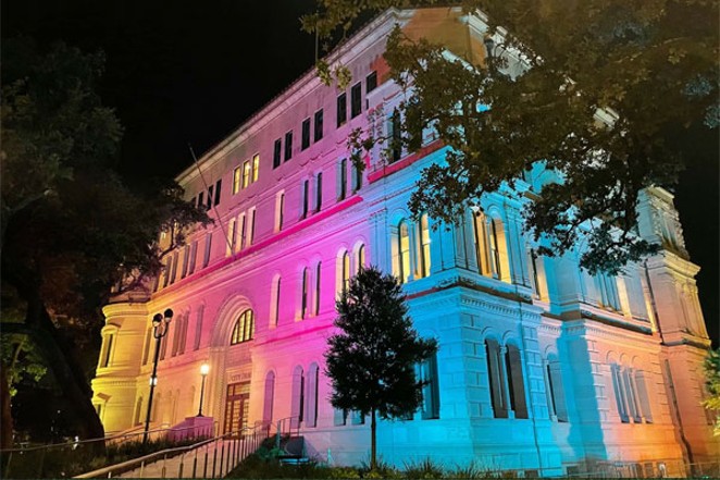 The San Antonio City Hall is decked out in rainbow colors in recognition of Pride Month. - Facebook / Mayor Ron Nirenberg