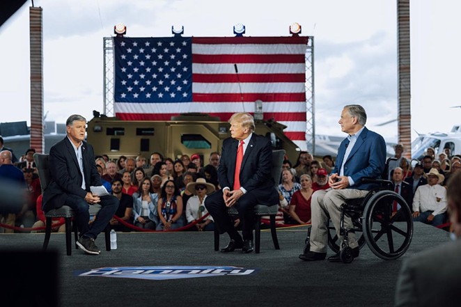 Gov. Greg Abbott plays to the base during a border photo op with Donald Trump and Fox News host Sean Hannity. - Instagram / governorabbott