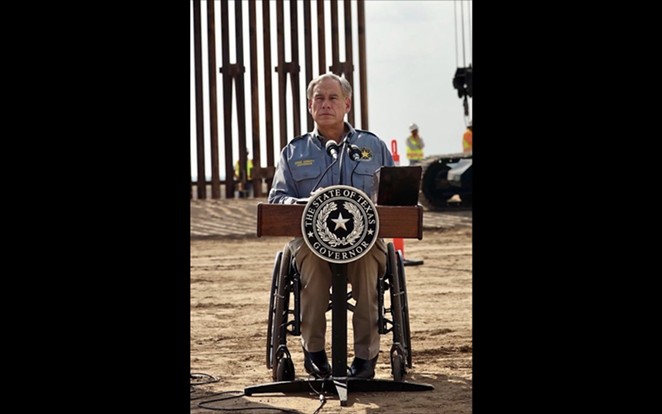 Gov. Greg Abbott plays dress-up at a recent press conference trumpeting Texas' resurrection of Trump's border wall. - INSTAGRAM / GOVERNORABBOTT
