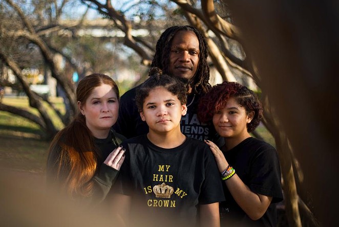 From left: Hope, Maddox, Dante and Mia Cozart. Maddox’s school in the Troy Independent School District placed him in in-school suspension over his hairstyle earlier this year. - TEXAS TRIBUNE / MONTINIQUE MONROE