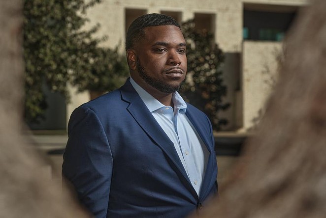 Akeem Brown, the superintendent of Essence Preparatory Charter School in San Antonio. The school, which focuses on an anti-racist curriculum, has encountered pushback due to anti-CRT legislation in Texas. - CHALKBEAT / ANTHONY FRANCIS