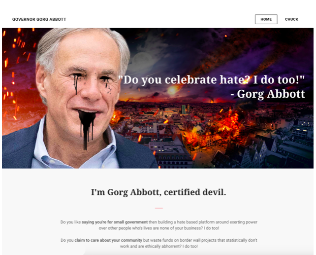 This is the image that greets visitors to the website GovernorAbbott.com. - SCREEN CAPTURE / GOVERNORABBOTT.COM