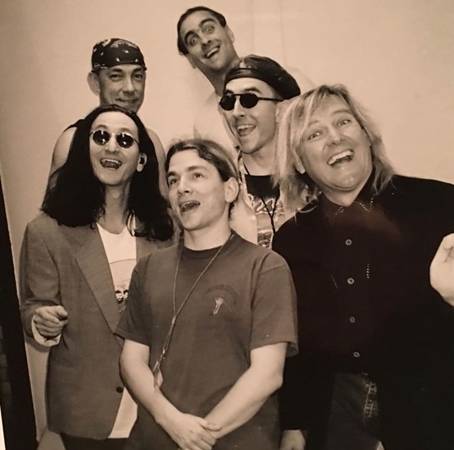 Members of Primus and Rush mug for the camera on the tour they did together in 1991. - FACEBOOK / PRIMUS