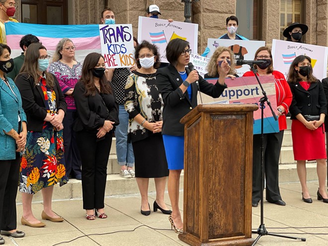 LGBTQ+ advocates speak out against bills targeting transgender children at a rally last spring at the Texas Capitol. - Facebook / Equality Texas