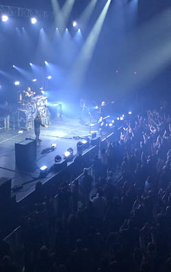 Smashing Pumpkins frontman Billy Corgan addresses the crowd at San Antonio's new Tech Port Center + Arena. - Nina Rangel