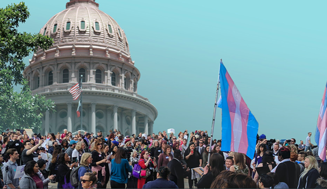 LGBTQ+ advocates gather in Austin to protest anti-trans legislation last year backed by Gov. Greg Abbott. - TWITTER / @HRCAUSTIN