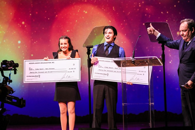 Kendall Becerra (left) and Nicholas Barrón accept their awards for Best Performance by an Actress and Best Performance by an Actor. - Tricia Baron