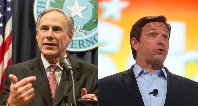 Just look at these two. Texas Gov. Greg Abbott was clearly doing his best to keep up with Florida Gov. Ron DeSantis last week. - Instagram / governorabbott (left); Wikimedia Commons / Gage Skidmore
