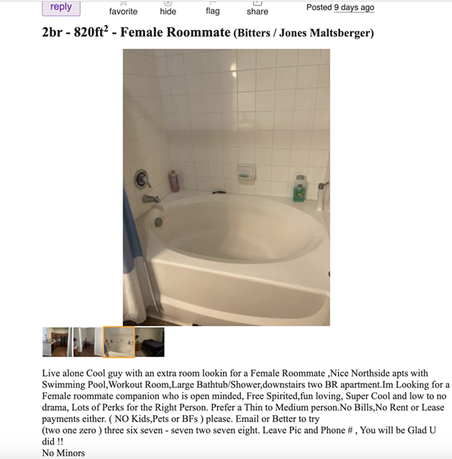 Creepy Craigslist ad from San Antonio landlord looking to rent to female tenant goes viral on Reddit