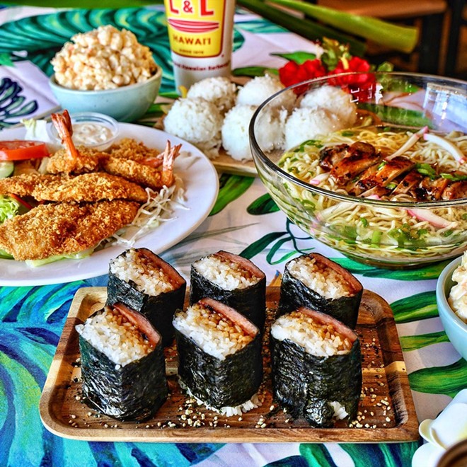 Spam musubi is among the dishes served by the L&L chain. - S.A. Foodie for L&L Hawaiian Barbecue