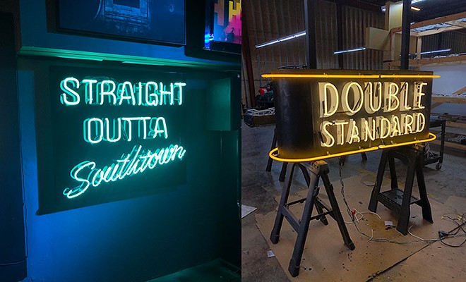 Smolensky's neon signs for the San Antonio establishments Southtown 101 (left) and Double Standard (right). - Courtesy Photo / Adam Smolensky