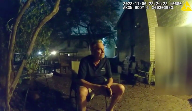 Police found District 10 City Councilman Clayton Perry incoherent in his backyard on the night on Nov. 6, as seen in body cam footage shared by SAPD. - Screenshot / SAPD Body Cam Footage
