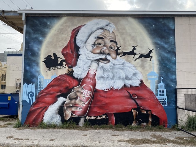 Colton Valentine's yuletide mural is across from the San Antonio Museum of Art. - Sanford Nowlin