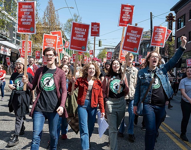 Starbucks workers in Seattle rally for union representation. - Wikimedia Commons / Elliot Stoller