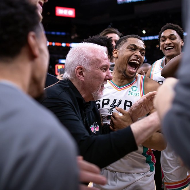Coach Gregg Popovich and his team enjoy a laugh. Perhaps at a GOP politician's expense. - Instagram / @Spurs