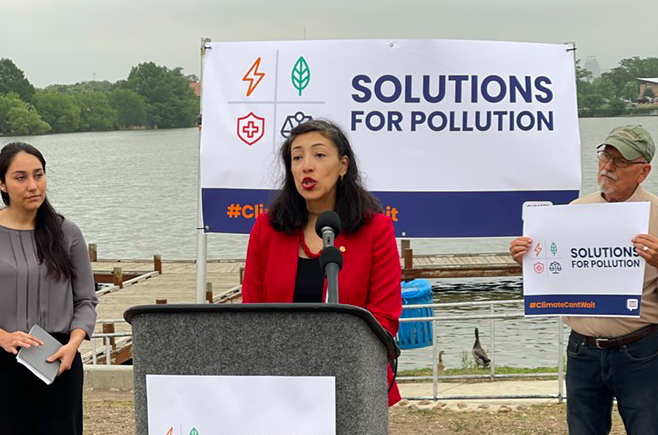 Councilwoman Ana Sandoval speaks at an event calling for improvements to San Antonio's air quality. - Michael Karlis