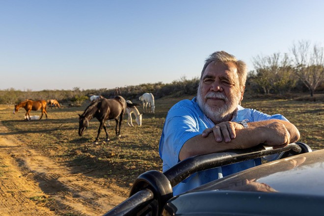 Joseph Hein at his 580-acre ranch on the Webb and Zapata county line on Feb. 15. Hein breeds horses at his ranch, but he fears that if the border wall is built through a portion of his land, it will restrict access to the Rio Grande, which will likely force him to sell his horses. - Texas Tribune / Michael Gonzalez