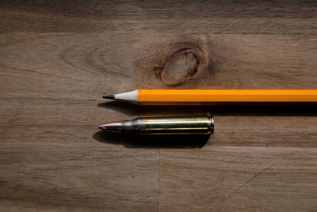 A rifle cartridge identical to the ammunition used in the Robb Elementary shooting. - Texas Tribune / Evan L'Roy/