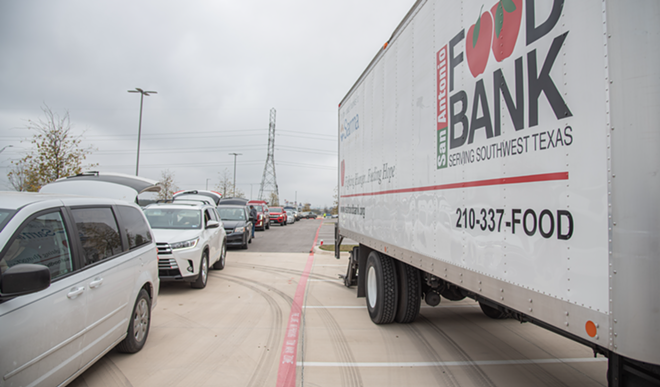 A line of cars wait to receive food from the San Antonio Food Bank - Courtesy / San Antonio Food Bank