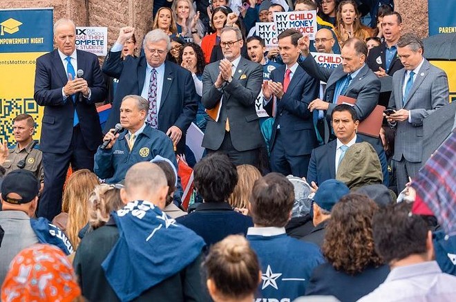 Gov. Greg Abbott speaks at a pro-voucher event held last month at the Texas Capitol. - Instagram / governorabbott