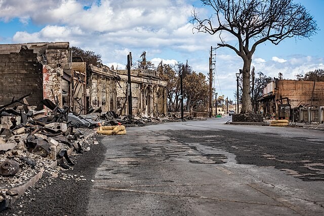 Little remains of these structures in Lahaina Town after the Maui wildfires. - Staff Sgt. Matthew A. Foster, Public domain, via Wikimedia Commons