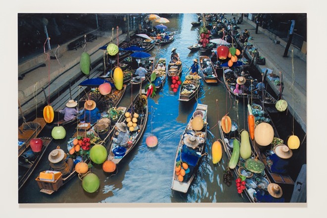 Surasi Kusolwong (b. 1965, Ayutthaya, Thailand; lives Bangkok, Thailand). Small is Beautiful (Gold Floating Market), 2002. Inkjet print on plywood with plastic fruit. 47 1/4 x 71 3/4 x 4 in. - 2007.1.252. Originally commissioned by Artpace San Antonio. - Surasi Kusolwong, courtesy of Ruby City