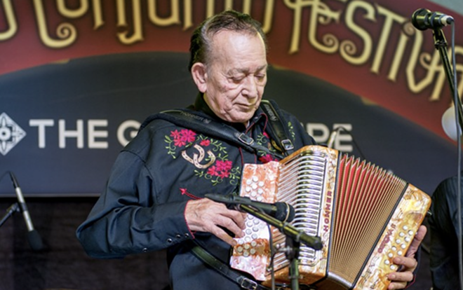 Legendary San Antonio conjunto artist Flaco Jimenez performs on his accordion. - Jaime Monzon