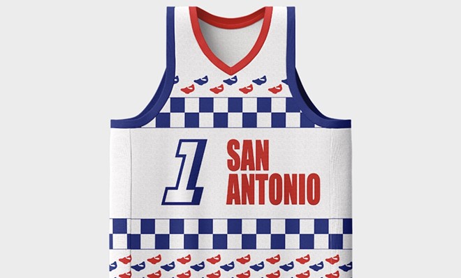 The jersey being sold by online retailer Wade and Williamson (pictured above) is part of a licensing agreement with San Antonio artist Adrian Galvan. - Courtesy of Wade and Williamson